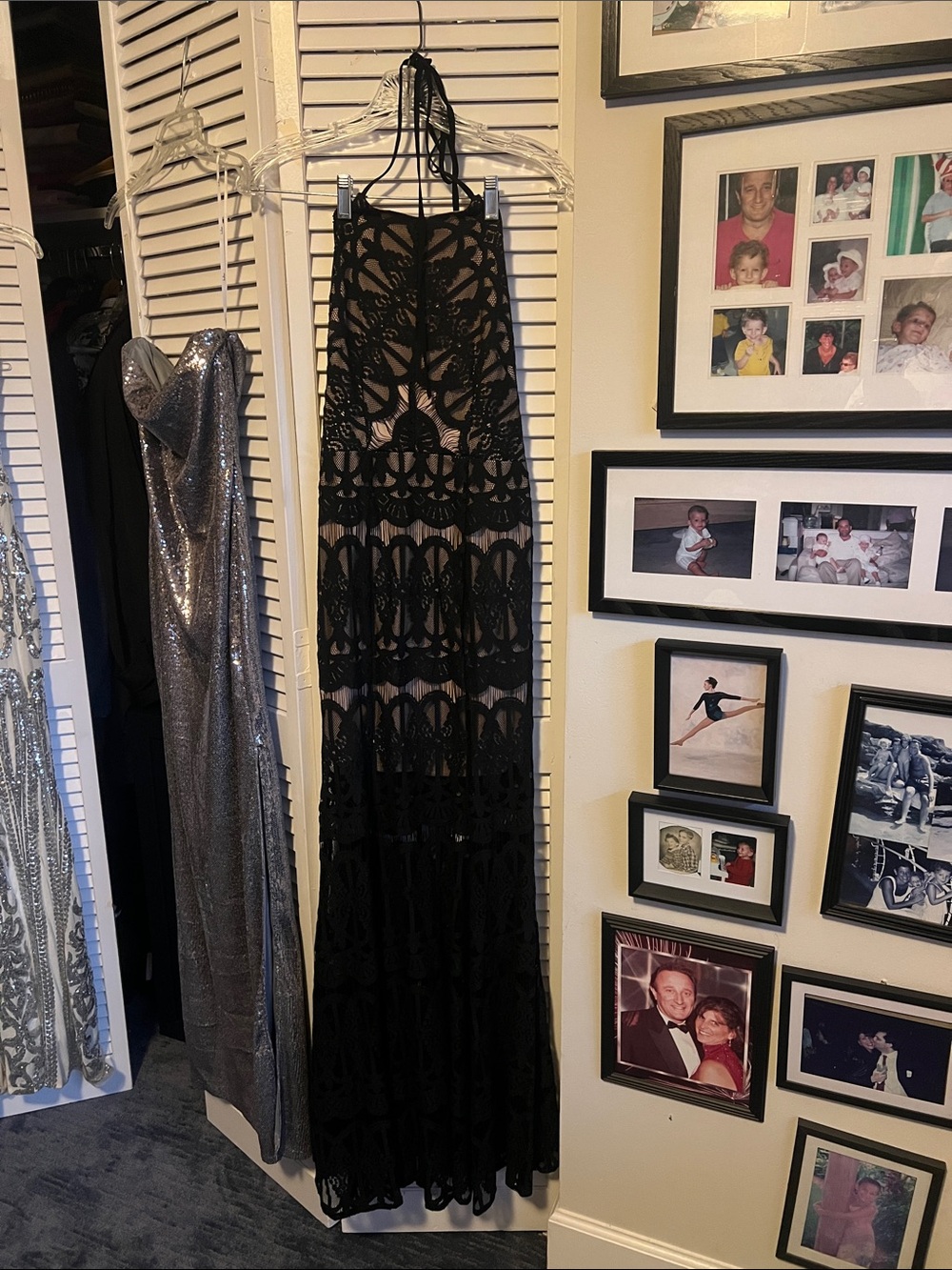 Black Lace Halter Maxi Dress